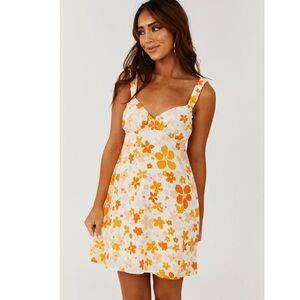 NWT Ivory Floral Print Babydoll Mini Dress